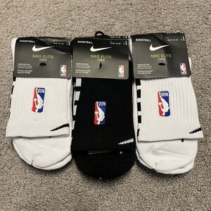 Nike Elite Quarter Athletic Crew NBA Socks DRI-FIT 3 Pair Size L Black White